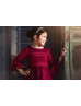 Burgundy Velvet Lace Trim Flower Girl Dress Christmas Dress